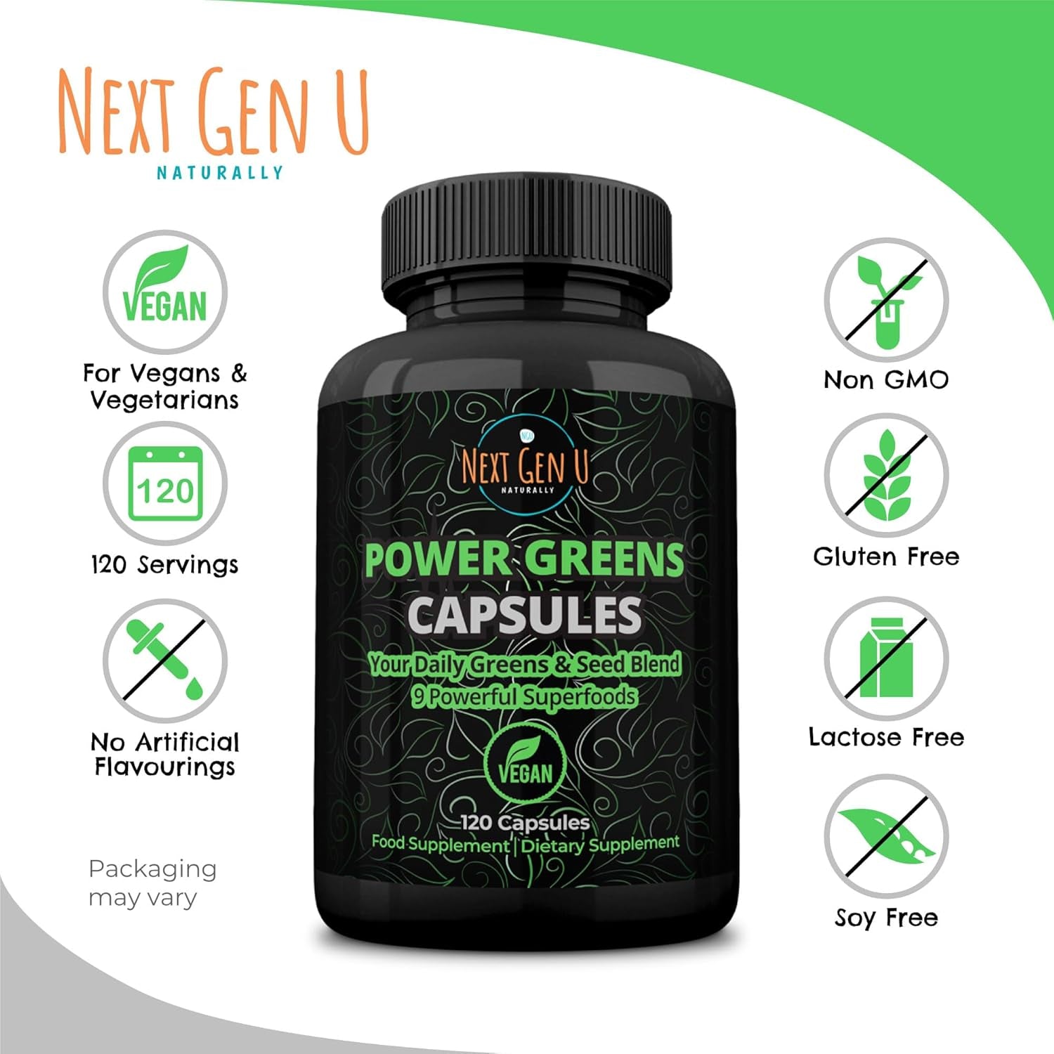 Vegan Superfood Blend with Acai, Wheatgrass, Guarana, Matcha & Flaxseed | 120 Capsules