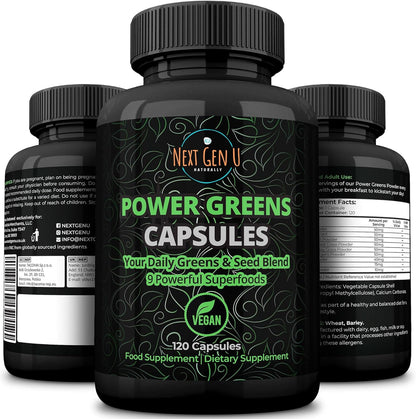 Vegan Superfood Blend with Acai, Wheatgrass, Guarana, Matcha & Flaxseed | 120 Capsules