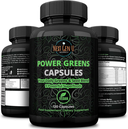 Vegan Superfood Blend with Acai, Wheatgrass, Guarana, Matcha & Flaxseed | 120 Capsules