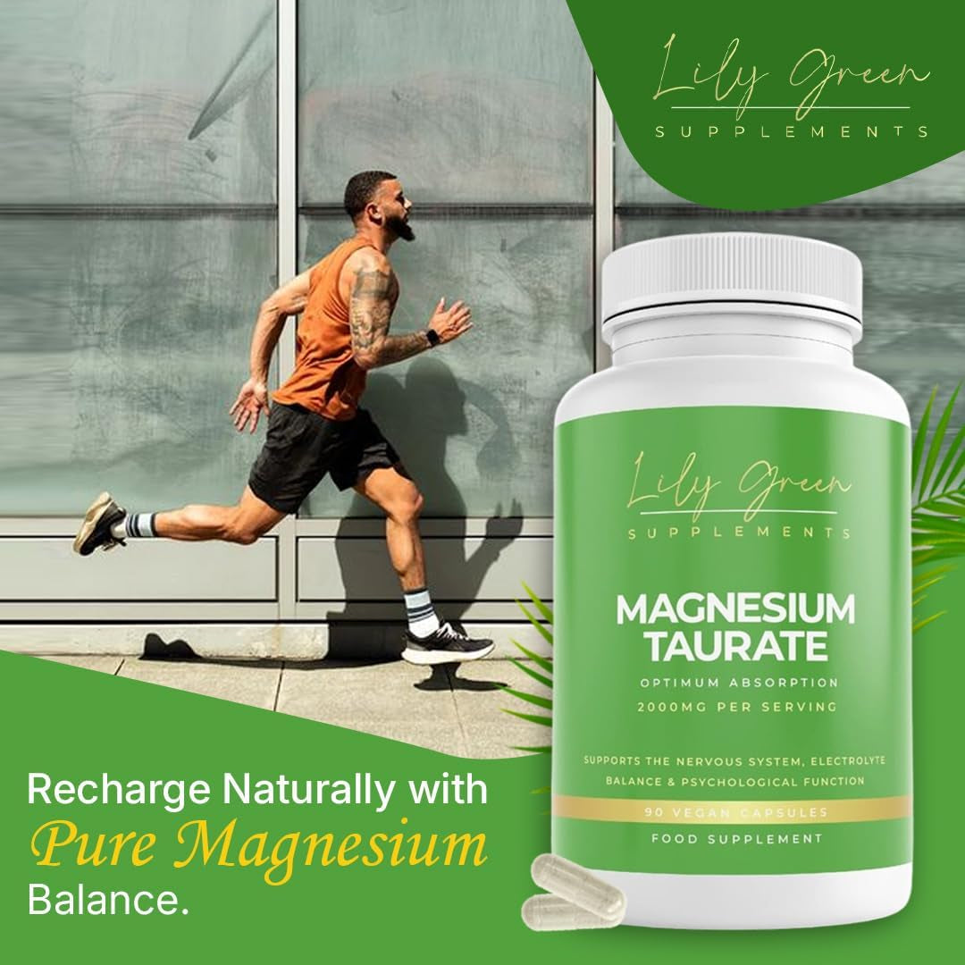 Magnesium Taurate Capsules – High-Strength 2000mg Magnesium Supplement for Energy, Electrolyte Balance & Muscle Support | Vegan