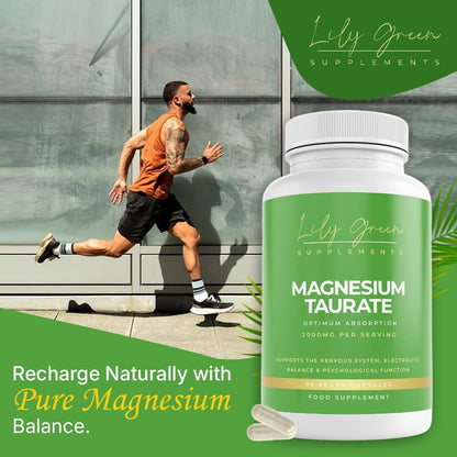 Magnesium Taurate Capsules – High-Strength 2000mg Magnesium Supplement for Energy, Electrolyte Balance & Muscle Support | Vegan