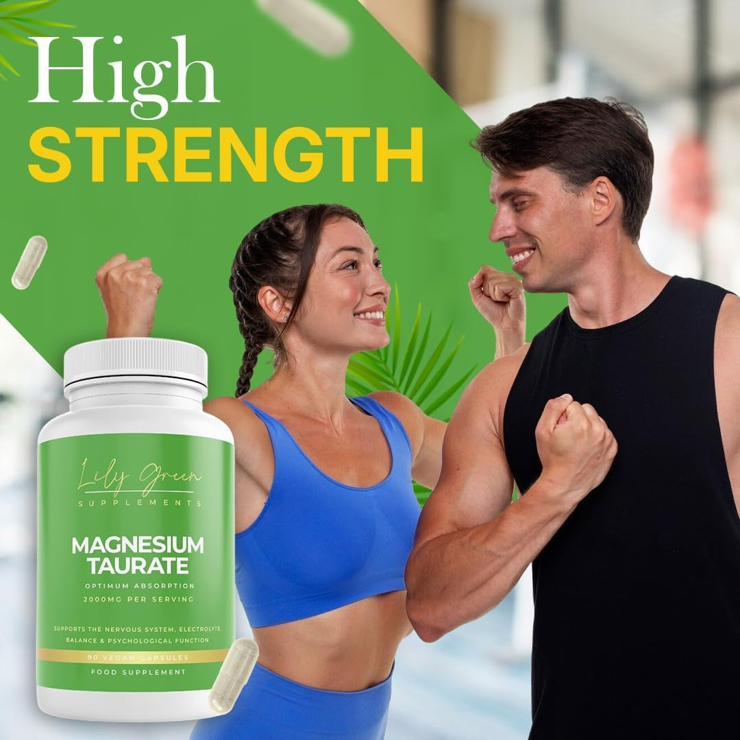 Magnesium Taurate Capsules – High-Strength 2000mg Magnesium Supplement for Energy, Electrolyte Balance & Muscle Support | Vegan