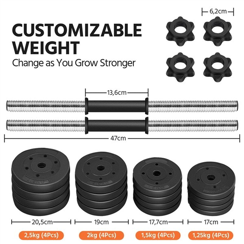 30KG Adjustable Dumbbell Set Gym Hand Weights for Home Gym Fitness Set of 2
