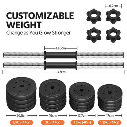 30KG Adjustable Dumbbell Set Gym Hand Weights for Home Gym Fitness Set of 2