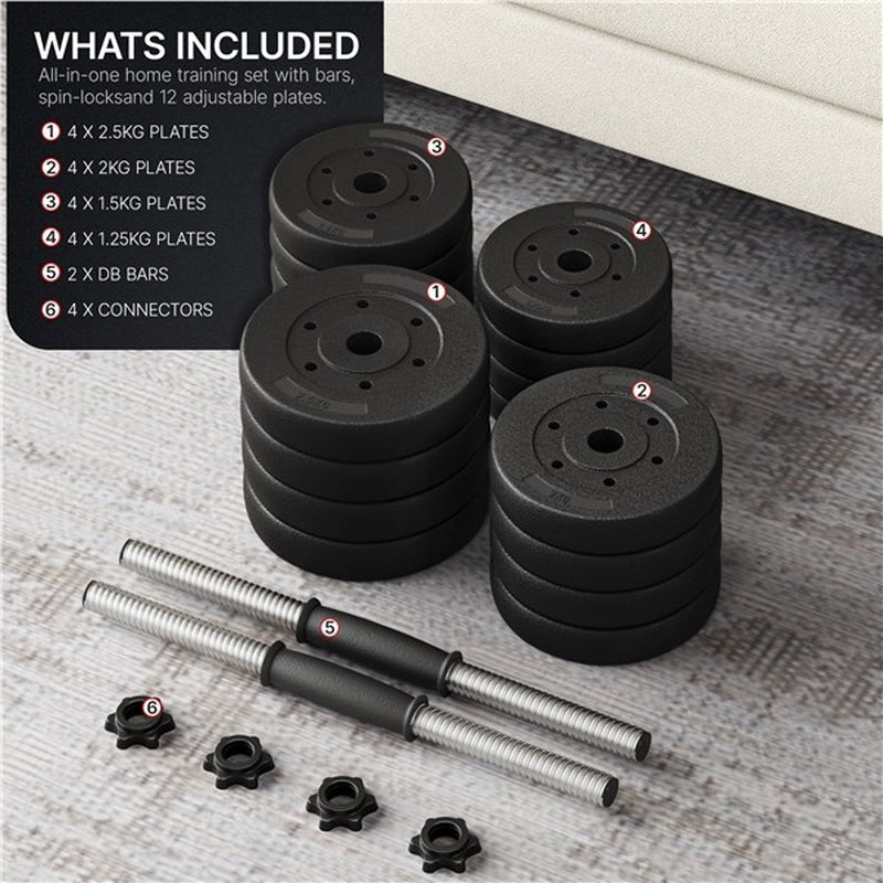 30KG Adjustable Dumbbell Set Gym Hand Weights for Home Gym Fitness Set of 2