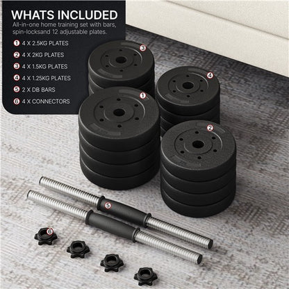 30KG Adjustable Dumbbell Set Gym Hand Weights for Home Gym Fitness Set of 2